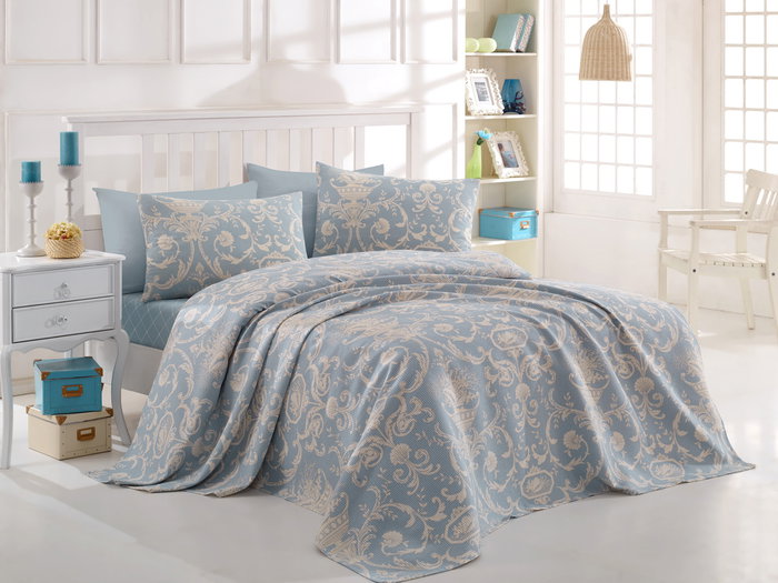 L'essentiel linge de maison Conjunto de doble piqué Azul y blanco L'essentiel linge de maison Conjunto de doble piqué Azul y blanco